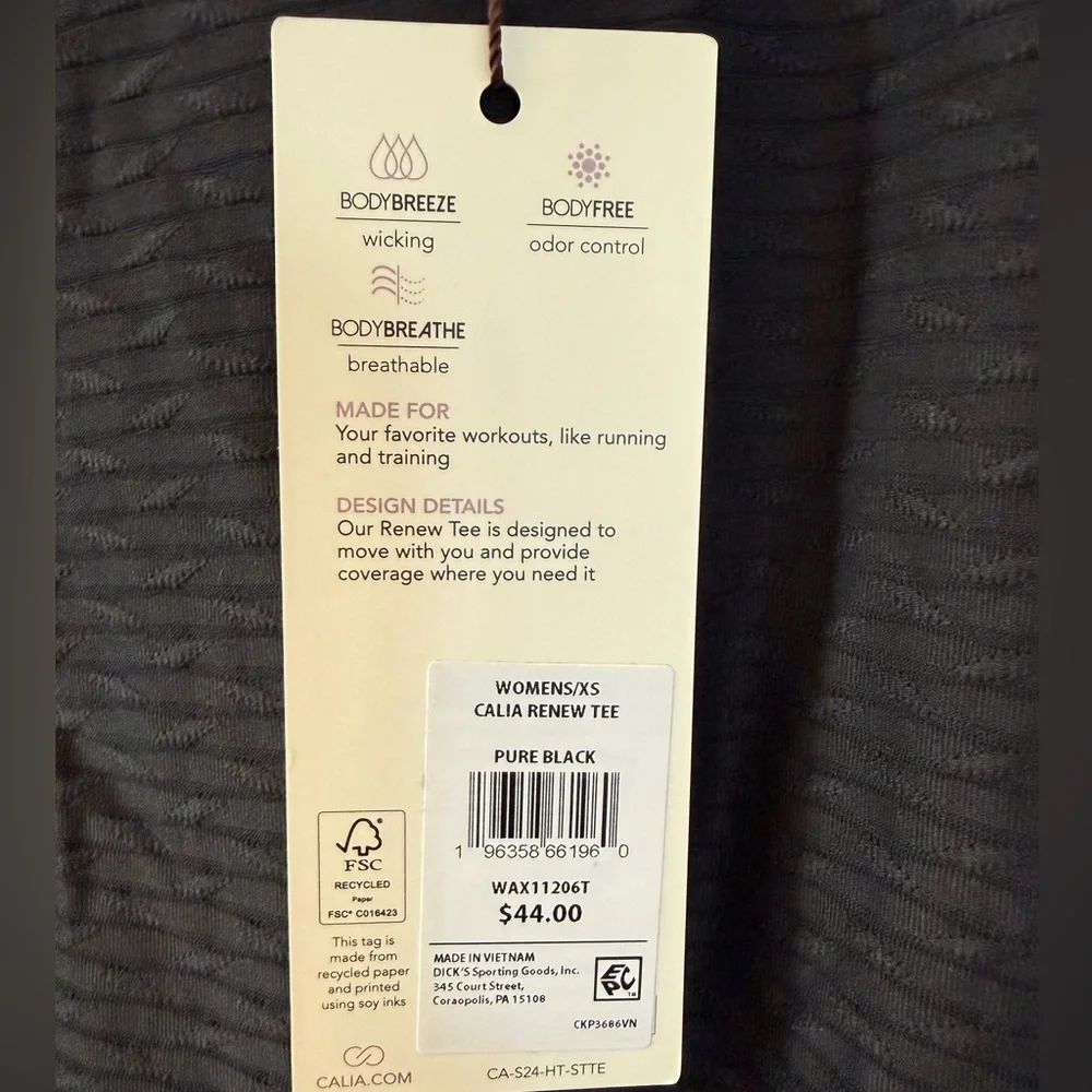 CALIA Renew Tee Black XS NWT Lightweight Workout Athletic Top Breathable - Picture 2 of 3